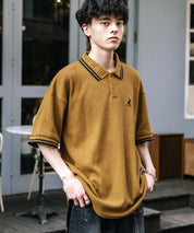 KANGOL カンゴール 別注コラボ オーバーサイズワッフルダブルラインワンポイントロゴ刺繍半袖ポロシャツ