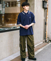 KANGOL カンゴール 別注コラボ オーバーサイズワッフルダブルラインワンポイントロゴ刺繍半袖ポロシャツ