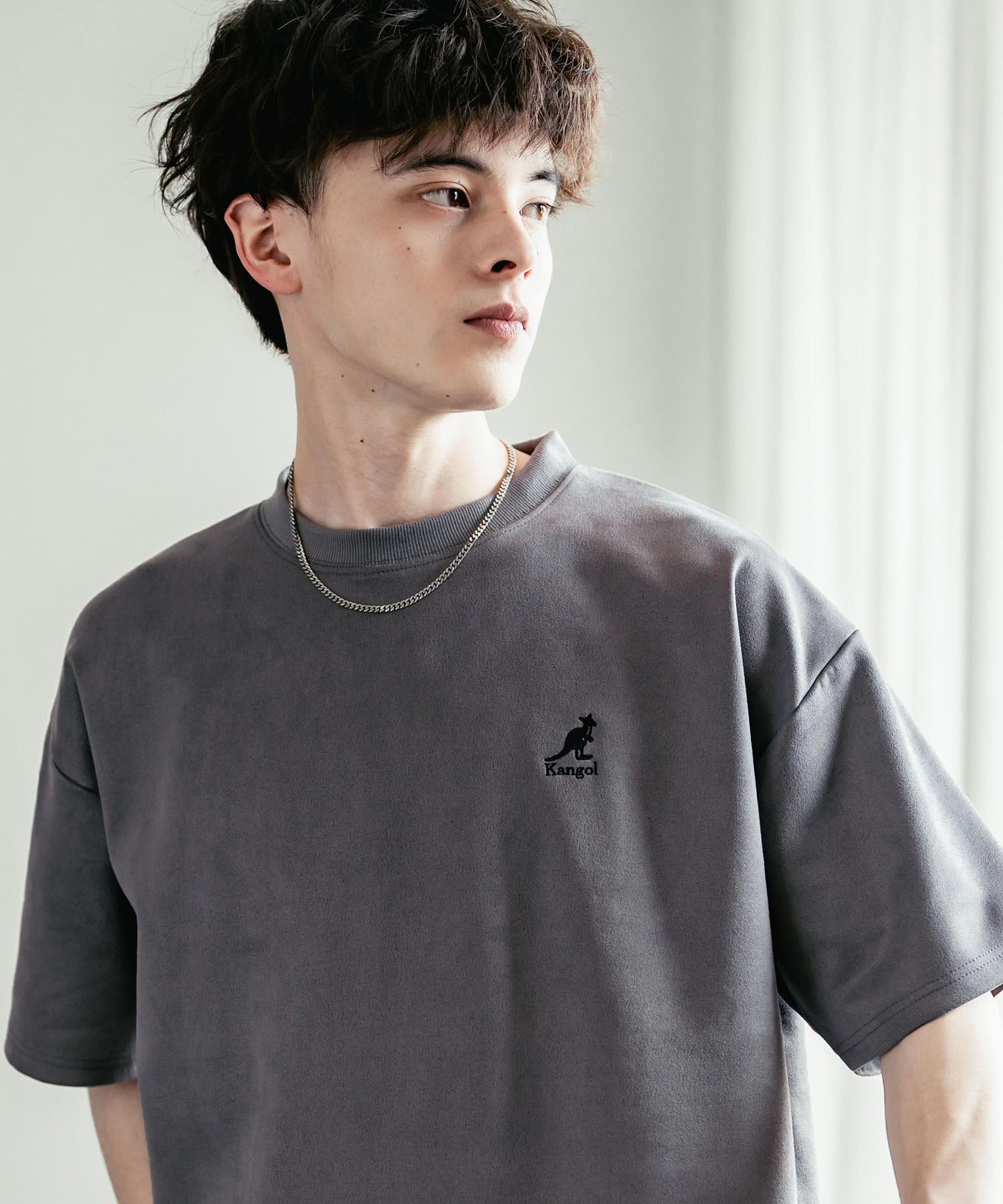 KANGOL カンゴール 別注コラボ オーバーサイズカットスエードワンポイントロゴ刺繍半袖Tシャツ