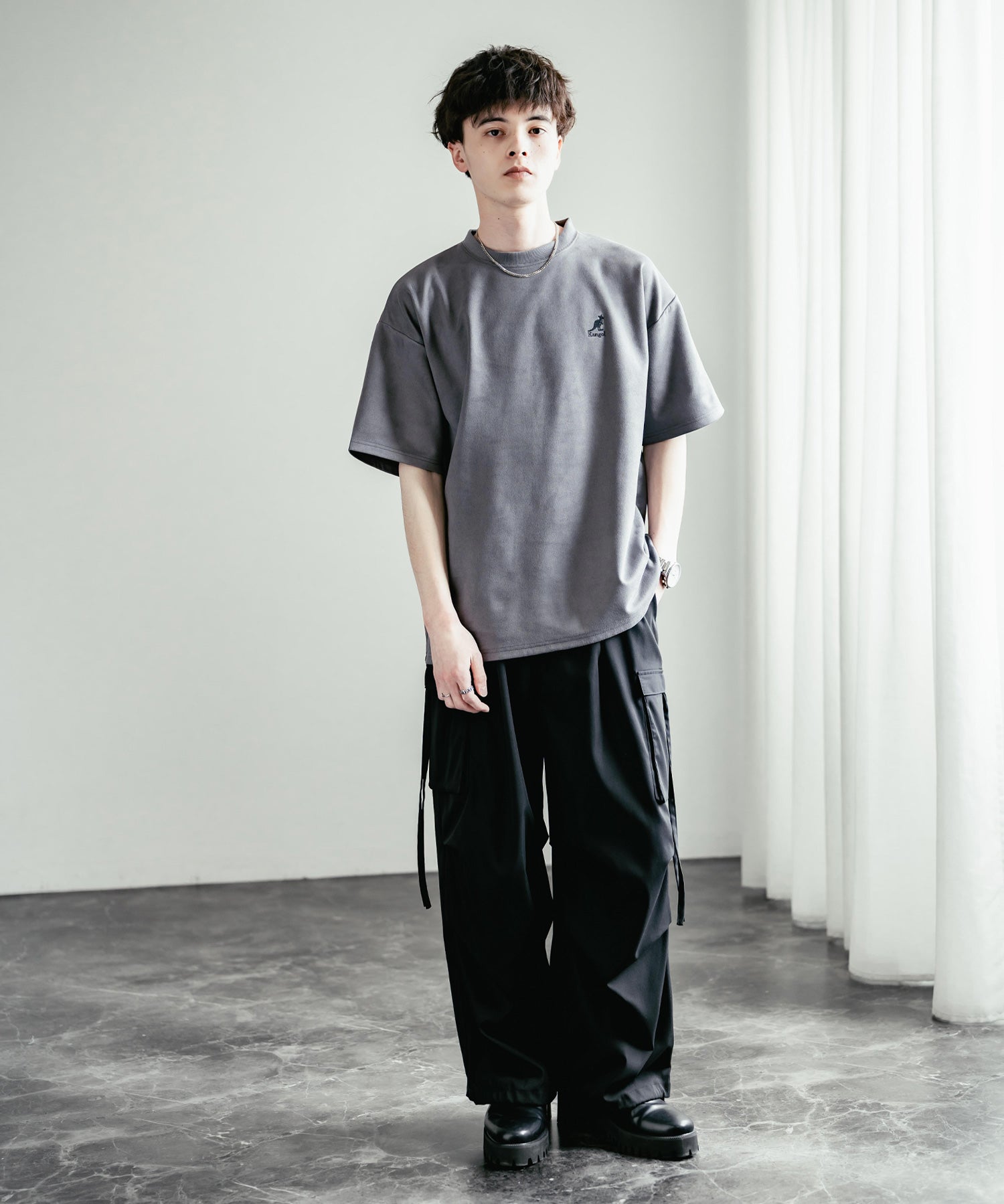 KANGOL カンゴール 別注コラボ オーバーサイズカットスエードワンポイントロゴ刺繍半袖Tシャツ