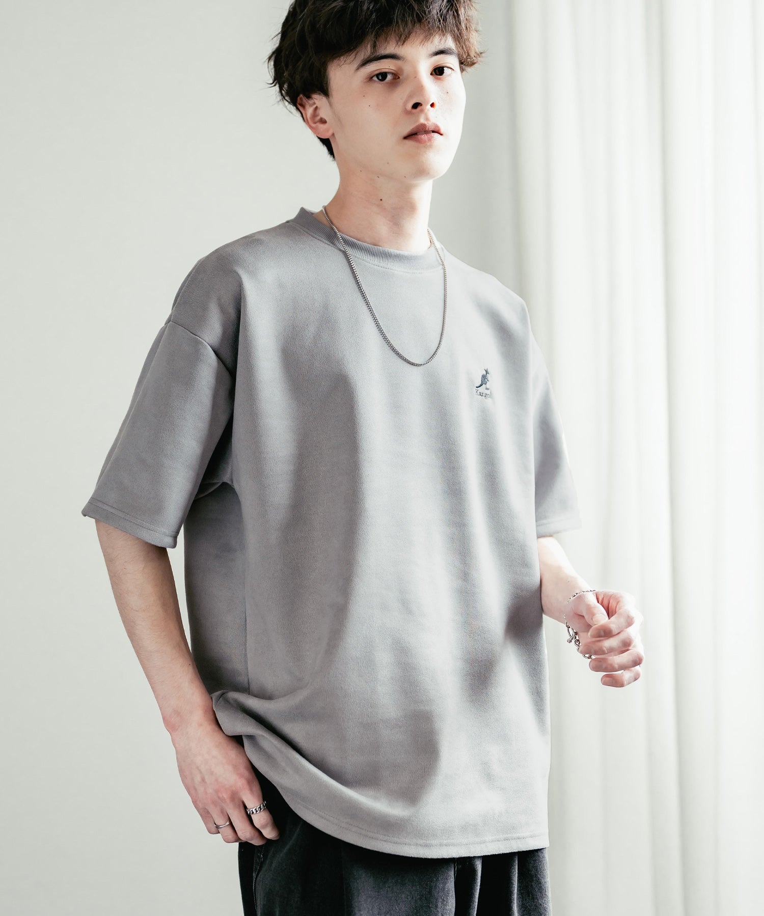 KANGOL カンゴール 別注コラボ オーバーサイズカットスエードワンポイントロゴ刺繍半袖Tシャツ
