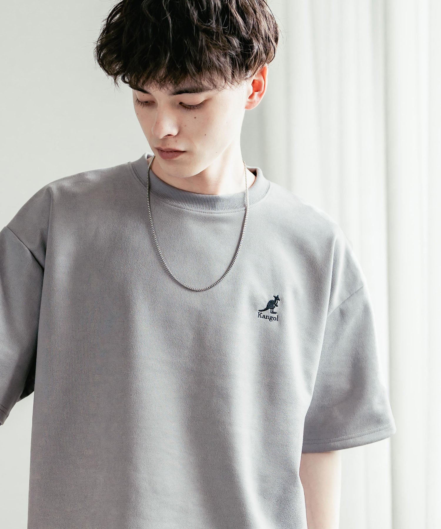 KANGOL カンゴール 別注コラボ オーバーサイズカットスエードワンポイントロゴ刺繍半袖Tシャツ