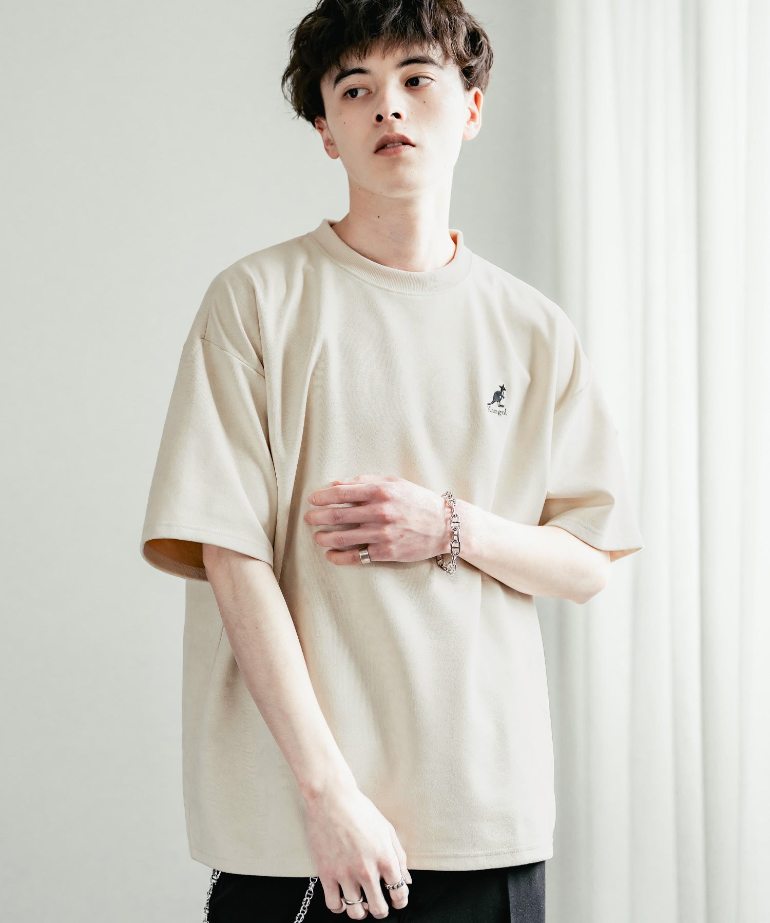 KANGOL カンゴール 別注コラボ オーバーサイズカットスエードワンポイントロゴ刺繍半袖Tシャツ