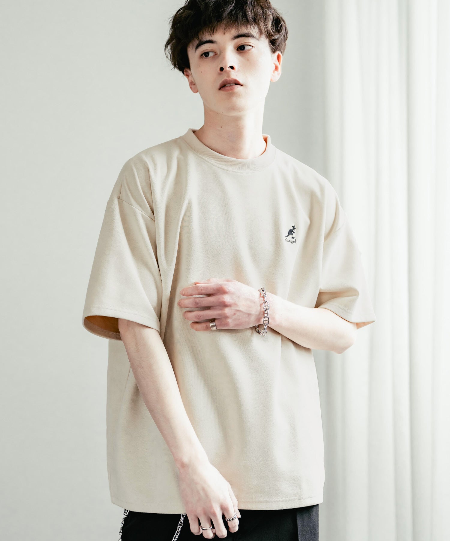 KANGOL カンゴール 別注コラボ オーバーサイズカットスエードワンポイントロゴ刺繍半袖Tシャツ