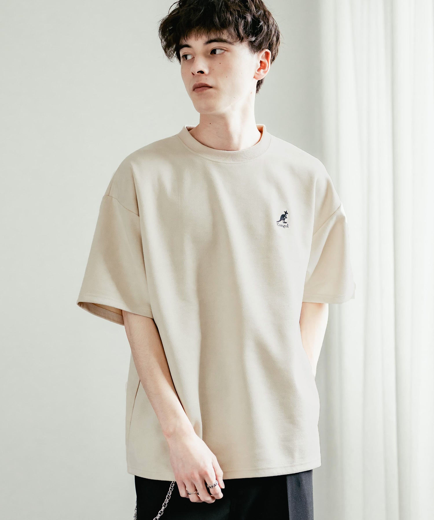 KANGOL カンゴール 別注コラボ オーバーサイズカットスエードワンポイントロゴ刺繍半袖Tシャツ