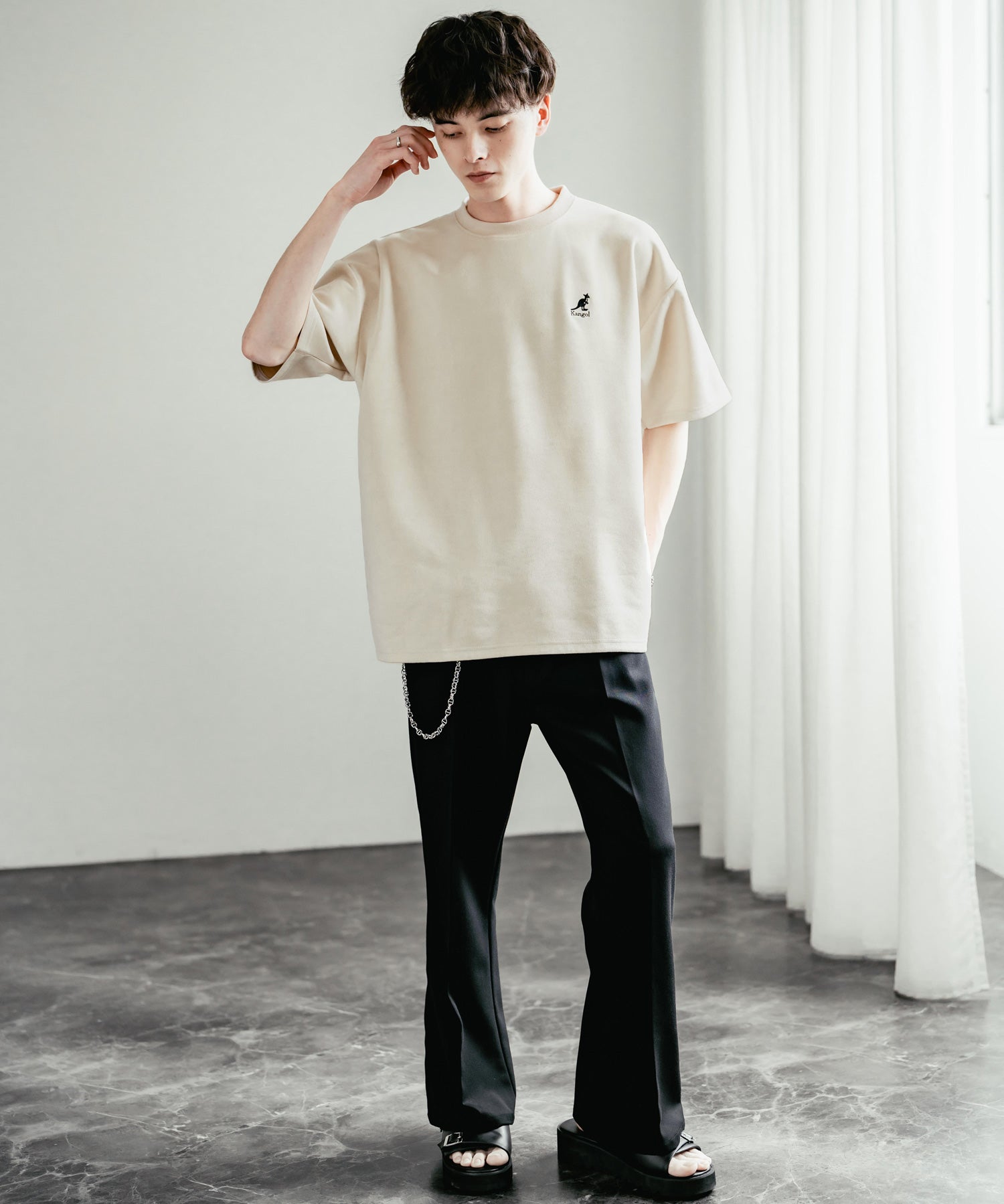 KANGOL カンゴール 別注コラボ オーバーサイズカットスエードワンポイントロゴ刺繍半袖Tシャツ