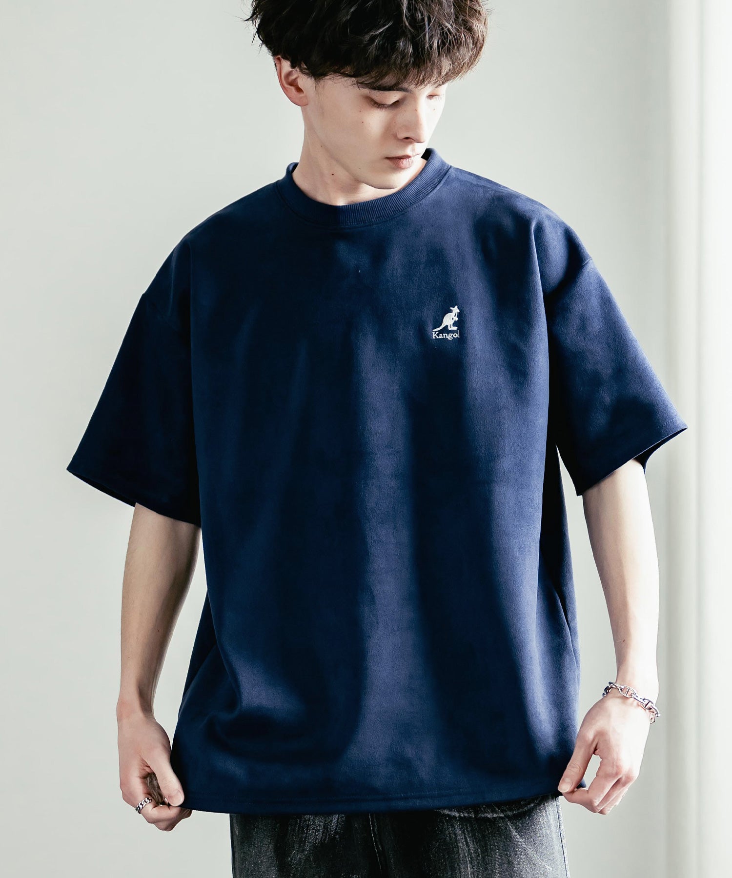KANGOL カンゴール 別注コラボ オーバーサイズカットスエードワンポイントロゴ刺繍半袖Tシャツ