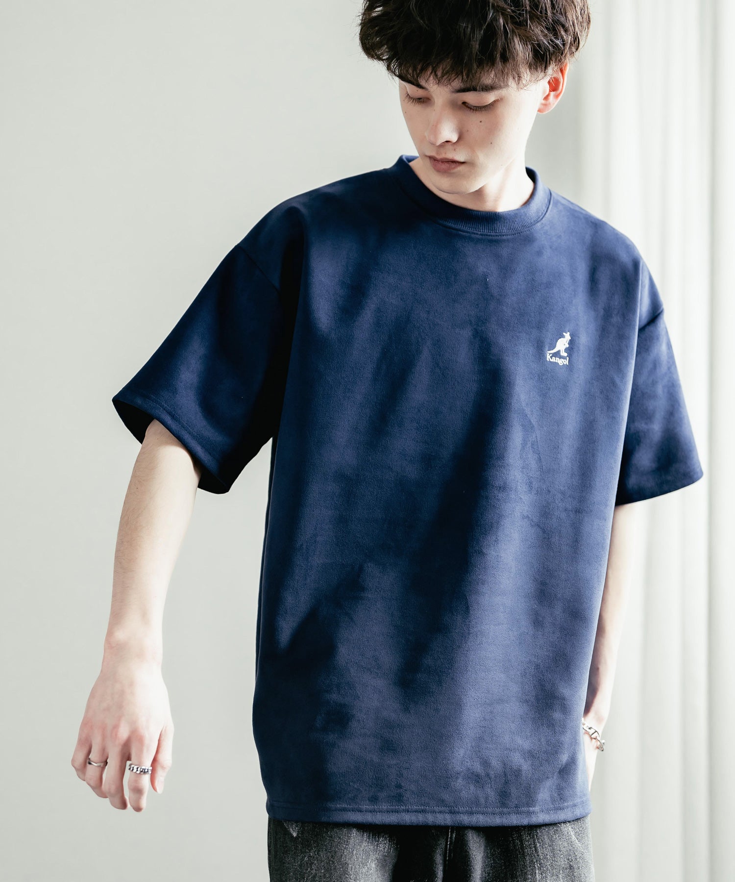KANGOL カンゴール 別注コラボ オーバーサイズカットスエードワンポイントロゴ刺繍半袖Tシャツ