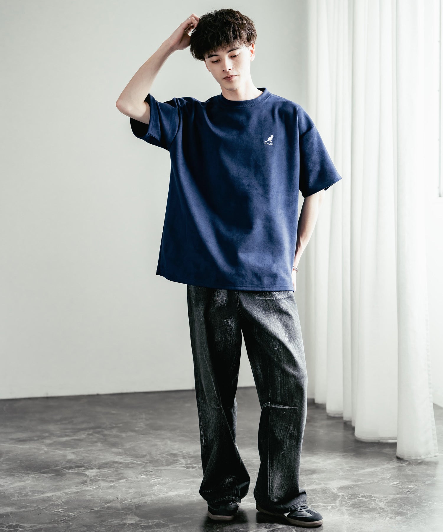 KANGOL カンゴール 別注コラボ オーバーサイズカットスエードワンポイントロゴ刺繍半袖Tシャツ