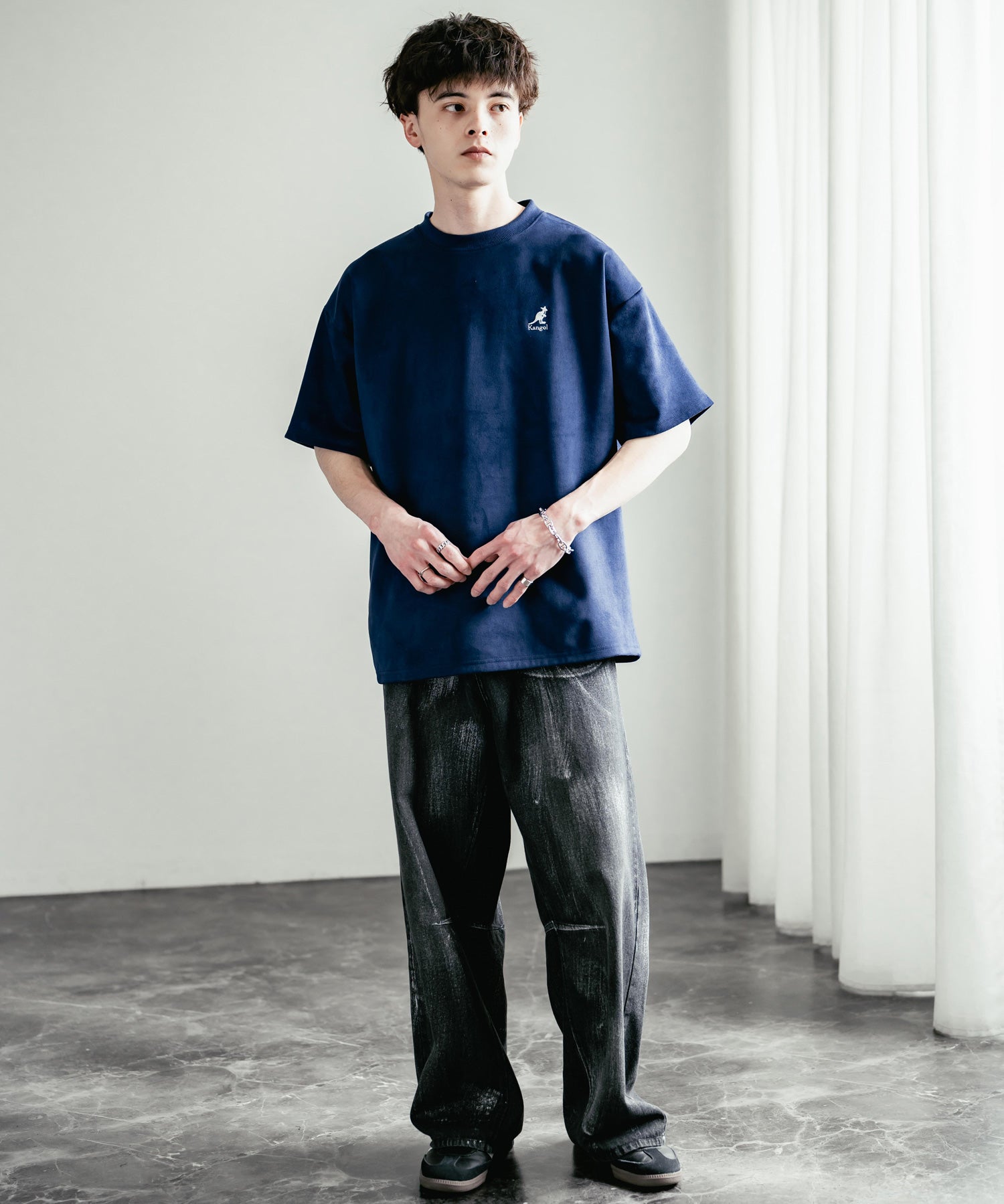 KANGOL カンゴール 別注コラボ オーバーサイズカットスエードワンポイントロゴ刺繍半袖Tシャツ