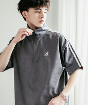 KANGOL カンゴール 別注コラボ オーバーサイズカットスエードワンポイントロゴ刺繍袖ライン半袖ハーフジップ