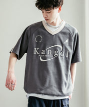 KANGOL カンゴール 別注コラボ オーバーサイズカットスエードワンポイントロゴ刺繍袖ライン半袖ゲームシャツ