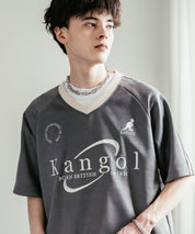 KANGOL カンゴール 別注コラボ オーバーサイズカットスエードワンポイントロゴ刺繍袖ライン半袖ゲームシャツ