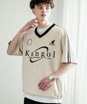 KANGOL カンゴール 別注コラボ オーバーサイズカットスエードワンポイントロゴ刺繍袖ライン半袖ゲームシャツ