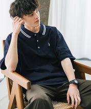 U.S. POLO ASSN. ユーエスポロアッスン 別注コラボ 無地/ラインリブ ワンポイントロゴ刺繍天竺半袖ポロシャツ