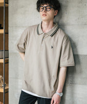 U.S. POLO ASSN. ユーエスポロアッスン 別注コラボ 無地/ラインリブ ワンポイントロゴ刺繍天竺半袖ポロシャツ