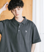 U.S. POLO ASSN. ユーエスポロアッスン 別注コラボ 無地/ラインリブ ワンポイントロゴ刺繍天竺半袖ポロシャツ