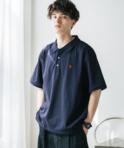 U.S. POLO ASSN. ユーエスポロアッスン 別注コラボ 無地/ラインリブ ワンポイントロゴ刺繍天竺半袖ポロシャツ