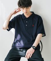 U.S. POLO ASSN. ユーエスポロアッスン 別注コラボ 無地/ラインリブ ワンポイントロゴ刺繍天竺半袖ポロシャツ