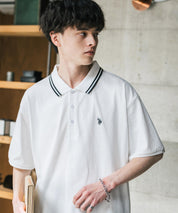 U.S. POLO ASSN. ユーエスポロアッスン 別注コラボ 無地/ラインリブ ワンポイントロゴ刺繍天竺半袖ポロシャツ