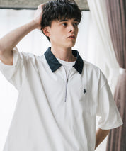 U.S. POLO ASSN. ユーエスポロアッスン 別注コラボ 無地/クレリック ワンポイントロゴ刺繍天竺ハーフジップ半袖ポロシャツ