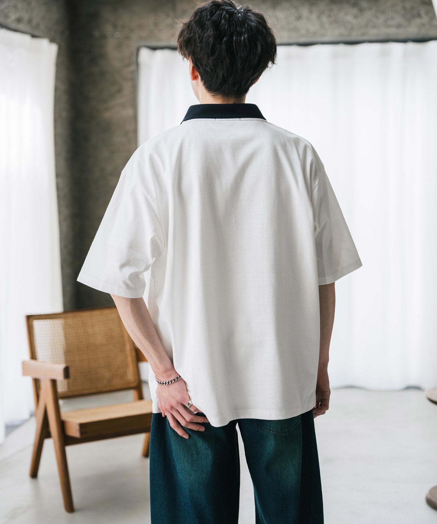 U.S. POLO ASSN. ユーエスポロアッスン 別注コラボ 無地/クレリック ワンポイントロゴ刺繍天竺ハーフジップ半袖ポロシャツ