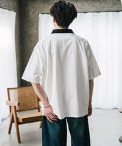 U.S. POLO ASSN. ユーエスポロアッスン 別注コラボ 無地/クレリック ワンポイントロゴ刺繍天竺ハーフジップ半袖ポロシャツ