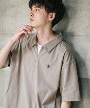 U.S. POLO ASSN. ユーエスポロアッスン 別注コラボ 無地/クレリック ワンポイントロゴ刺繍天竺ハーフジップ半袖ポロシャツ