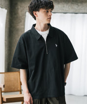 U.S. POLO ASSN. ユーエスポロアッスン 別注コラボ 無地/クレリック ワンポイントロゴ刺繍天竺ハーフジップ半袖ポロシャツ