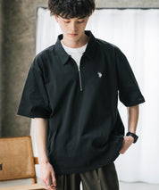 U.S. POLO ASSN. ユーエスポロアッスン 別注コラボ 無地/クレリック ワンポイントロゴ刺繍天竺ハーフジップ半袖ポロシャツ
