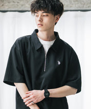 U.S. POLO ASSN. ユーエスポロアッスン 別注コラボ 無地/クレリック ワンポイントロゴ刺繍天竺ハーフジップ半袖ポロシャツ