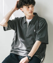 U.S. POLO ASSN. ユーエスポロアッスン 別注コラボ 無地/クレリック ワンポイントロゴ刺繍天竺ハーフジップ半袖ポロシャツ