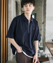 U.S. POLO ASSN. ユーエスポロアッスン 別注コラボ 無地/クレリック ワンポイントロゴ刺繍天竺ハーフジップ半袖ポロシャツ