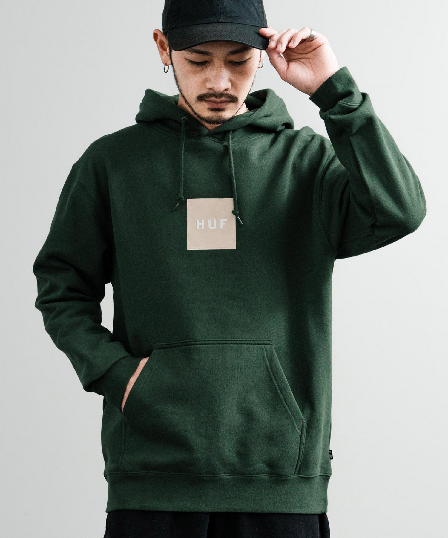 HUF ハフ SET BOX HOODIE オーバーサイズ裏起毛ロゴプルオーバーパーカー