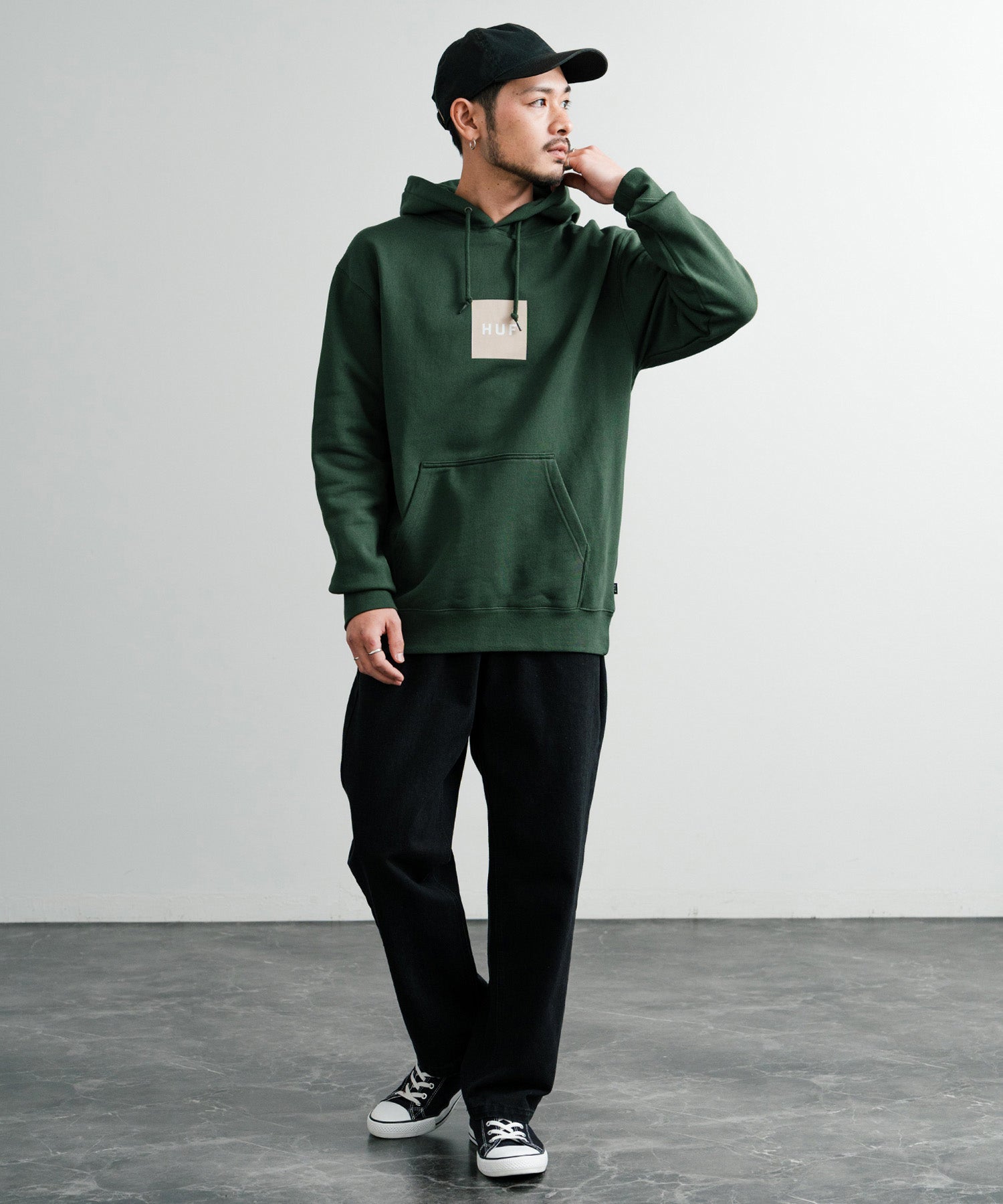 HUF ハフ SET BOX HOODIE オーバーサイズ裏起毛ロゴプルオーバーパーカー