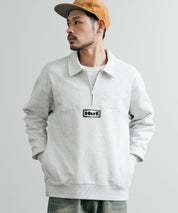 HUF ハフ SLATE QUARTER ZIP FLEECE オーバーサイズロゴ刺繍ハーフジップトレーナー