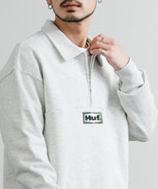 HUF ハフ SLATE QUARTER ZIP FLEECE オーバーサイズロゴ刺繍ハーフジップトレーナー