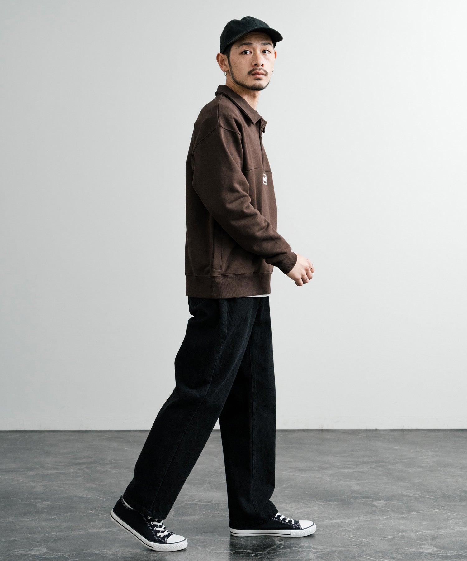 HUF ハフ SLATE QUARTER ZIP FLEECE オーバーサイズロゴ刺繍ハーフジップトレーナー