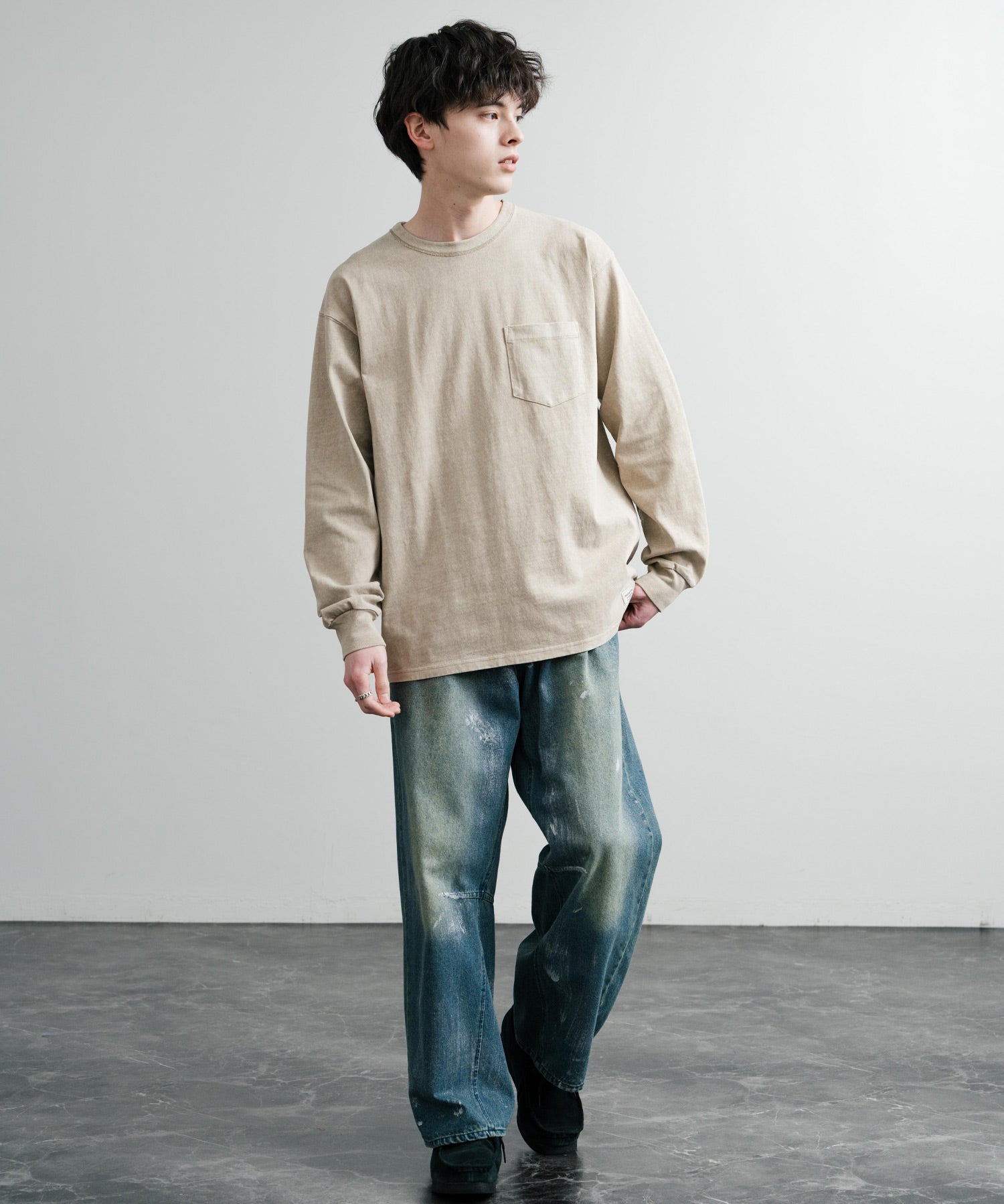 KRIFF MAYER クリフメイヤー オーバーサイズ ヘビーオンスピグメントクルーネック長袖Tシャツ ロンT 2435807