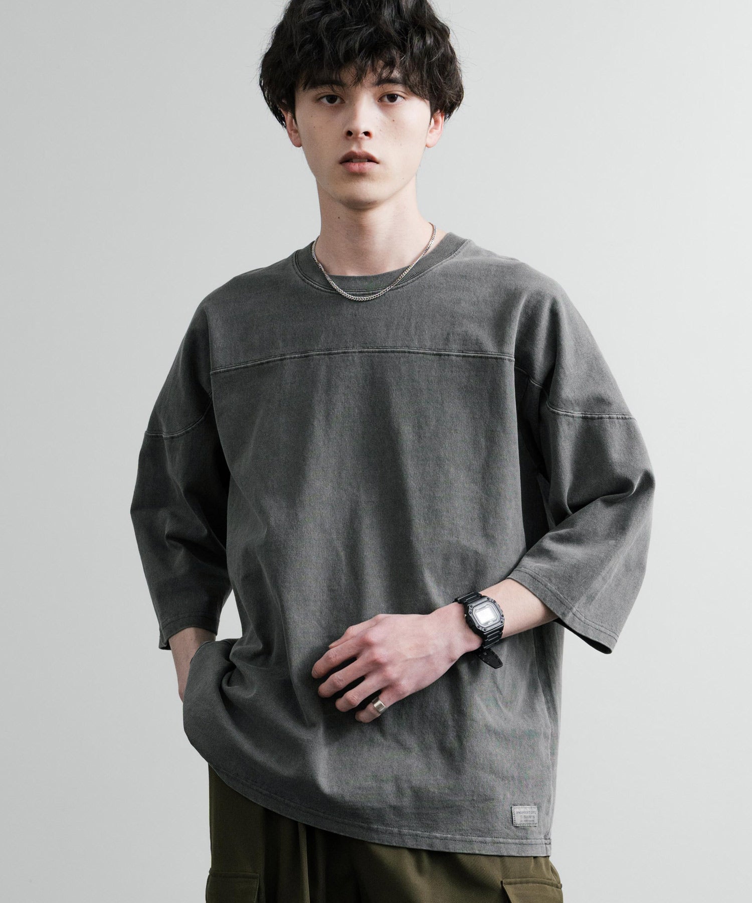 KRIFF MAYER クリフメイヤー オーバーサイズ ヘビーオンス天竺 ピグメント加工 フットボール七分袖Tシャツ 2435808
