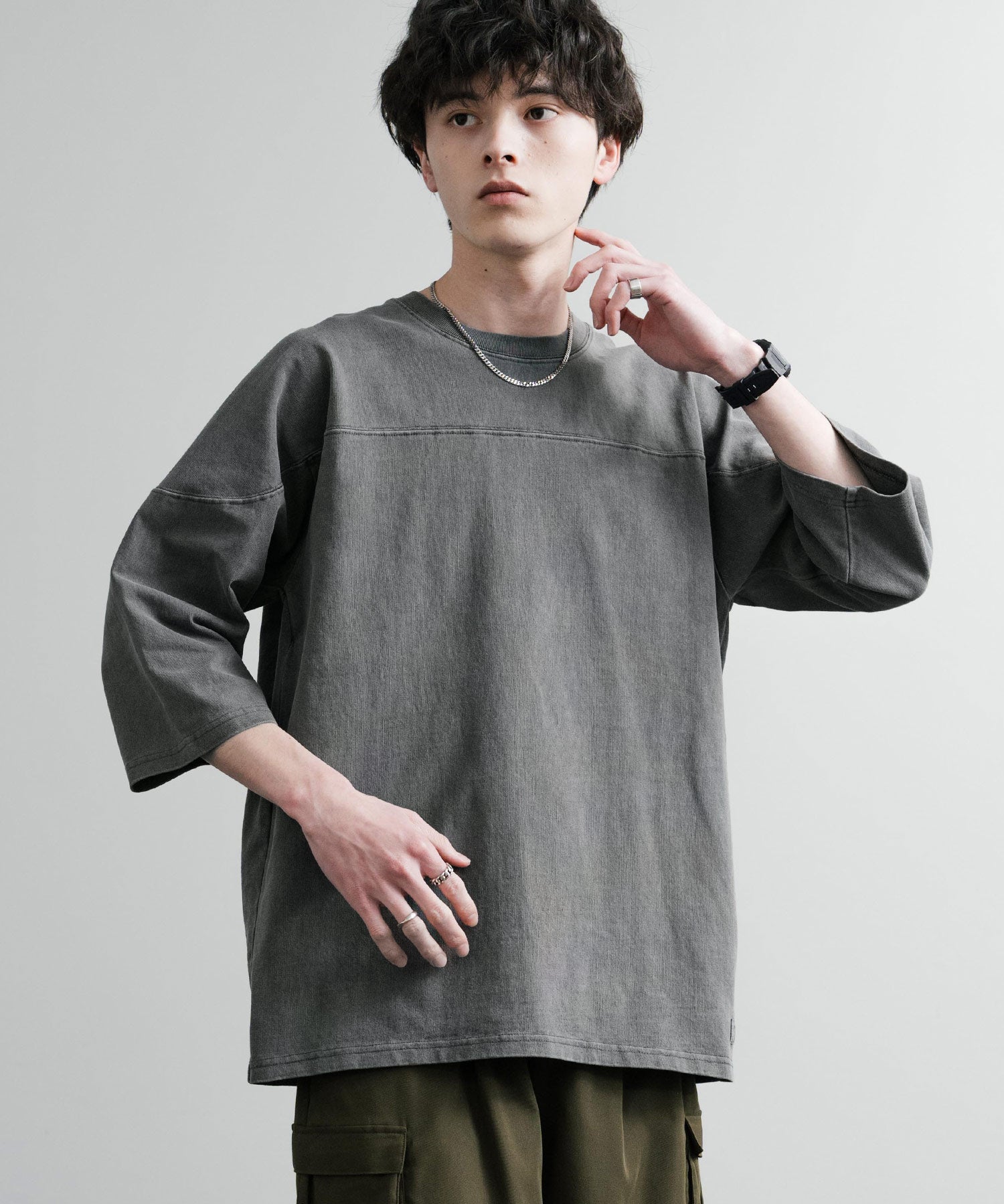 KRIFF MAYER クリフメイヤー オーバーサイズ ヘビーオンス天竺 ピグメント加工 フットボール七分袖Tシャツ 2435808