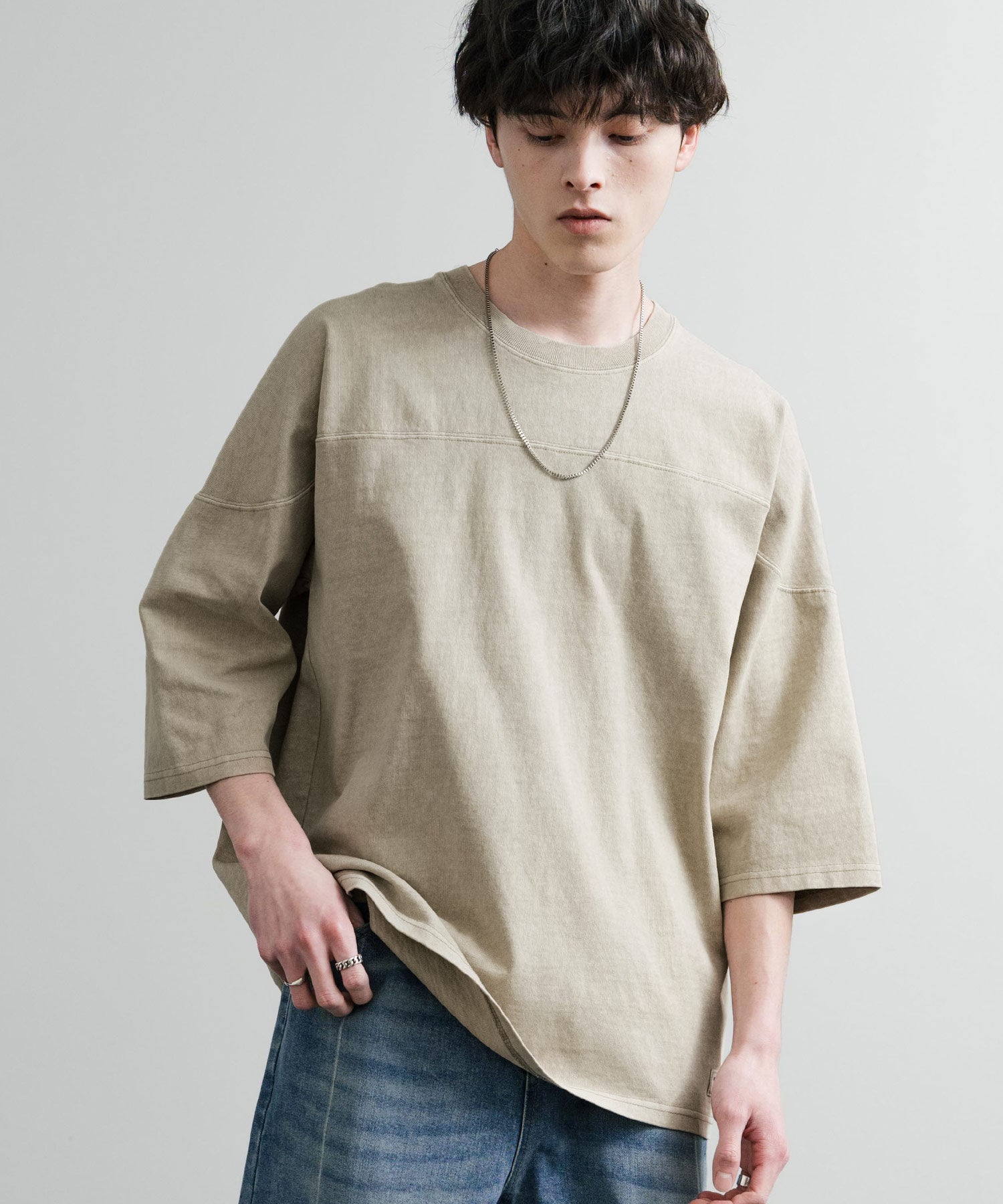 KRIFF MAYER クリフメイヤー オーバーサイズ ヘビーオンス天竺 ピグメント加工 フットボール七分袖Tシャツ 2435808