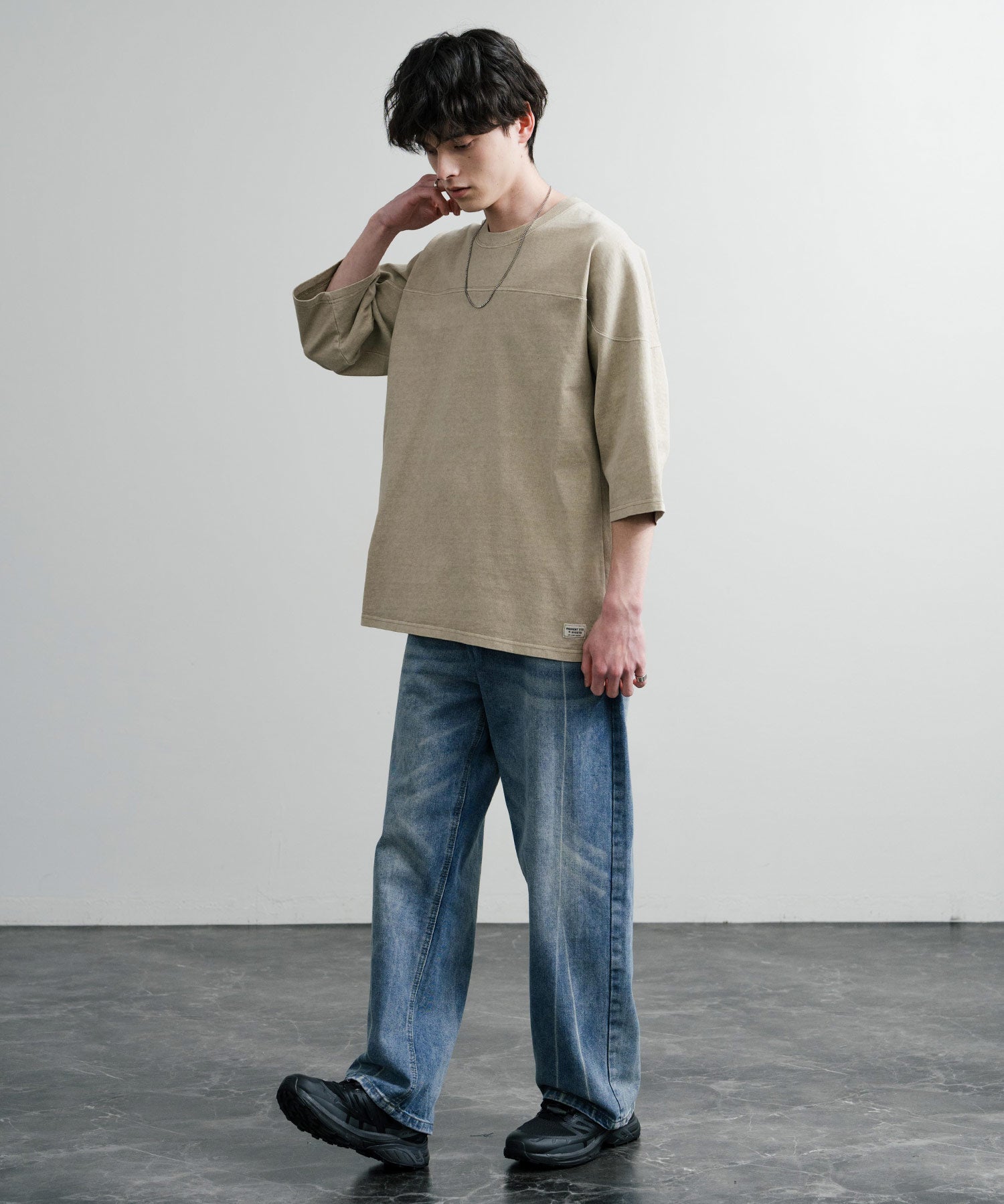 KRIFF MAYER クリフメイヤー オーバーサイズ ヘビーオンス天竺 ピグメント加工 フットボール七分袖Tシャツ 2435808