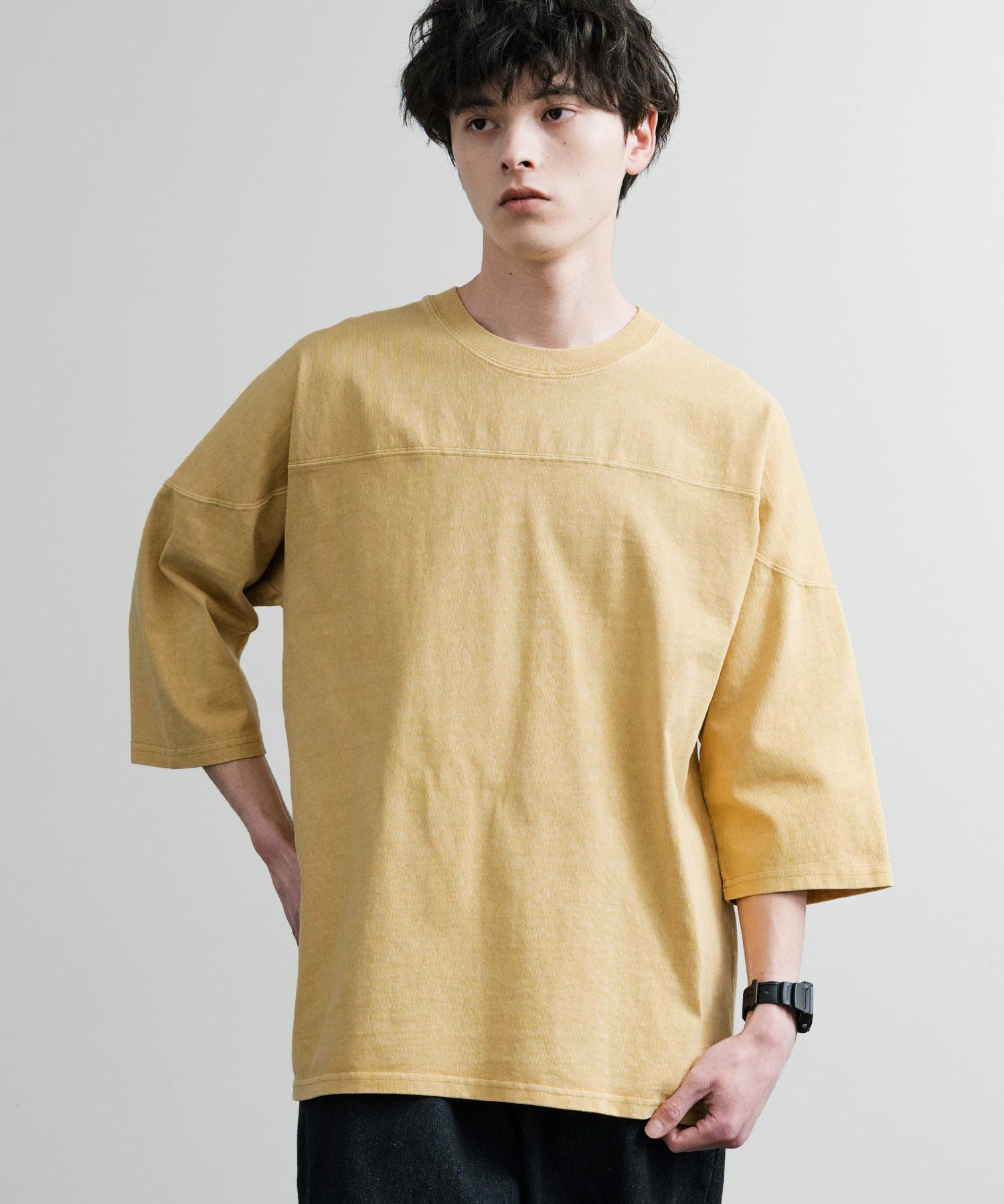 KRIFF MAYER クリフメイヤー オーバーサイズ ヘビーオンス天竺 ピグメント加工 フットボール七分袖Tシャツ 2435808