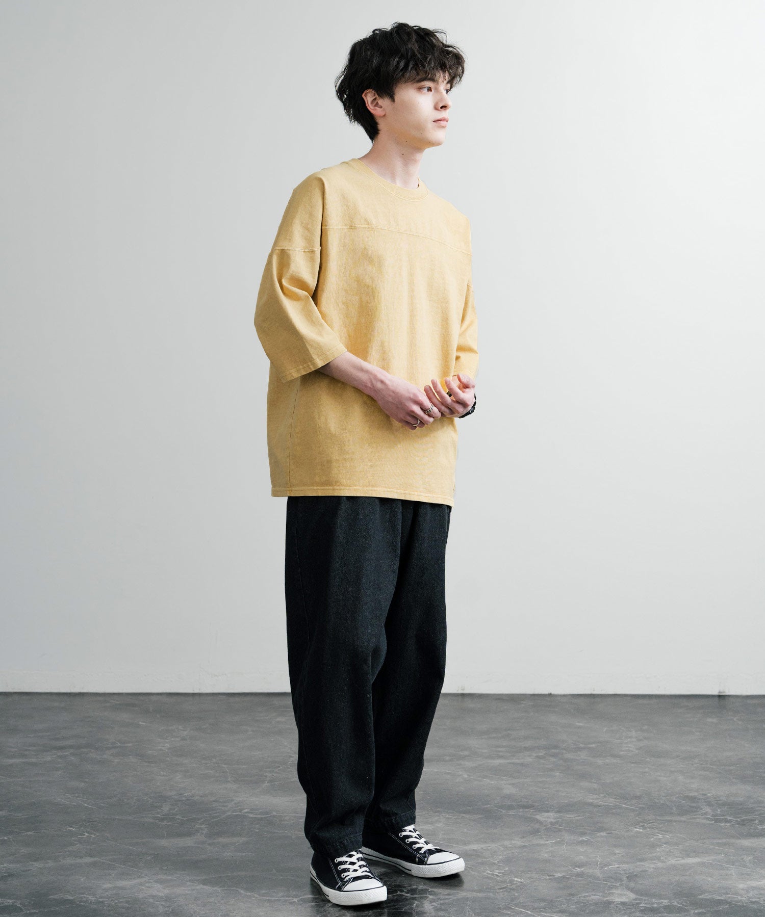KRIFF MAYER クリフメイヤー オーバーサイズ ヘビーオンス天竺 ピグメント加工 フットボール七分袖Tシャツ 2435808