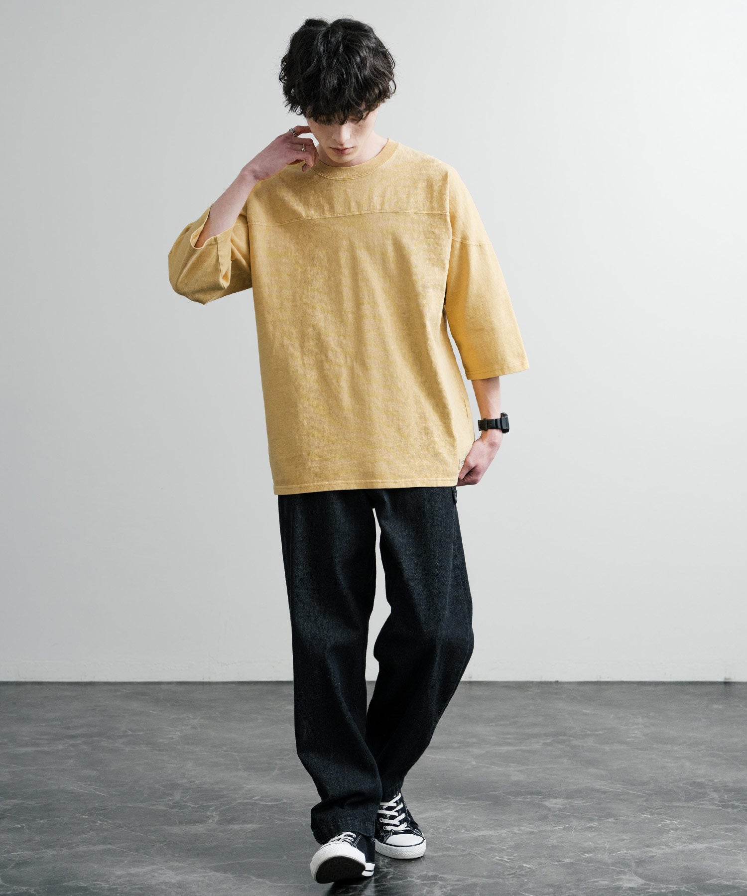 KRIFF MAYER クリフメイヤー オーバーサイズ ヘビーオンス天竺 ピグメント加工 フットボール七分袖Tシャツ 2435808