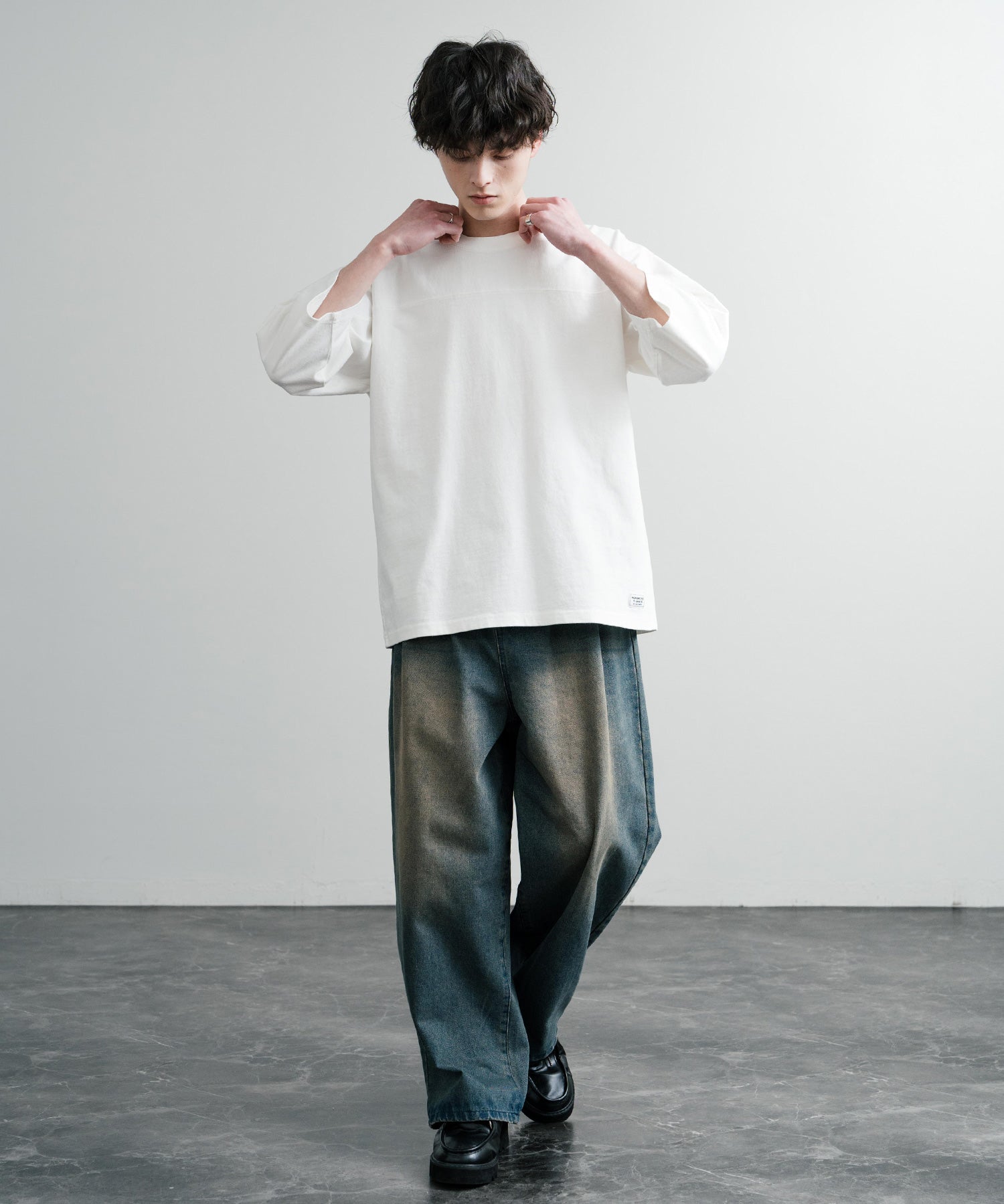 KRIFF MAYER クリフメイヤー オーバーサイズ ヘビーオンス天竺 ピグメント加工 フットボール七分袖Tシャツ 2435808