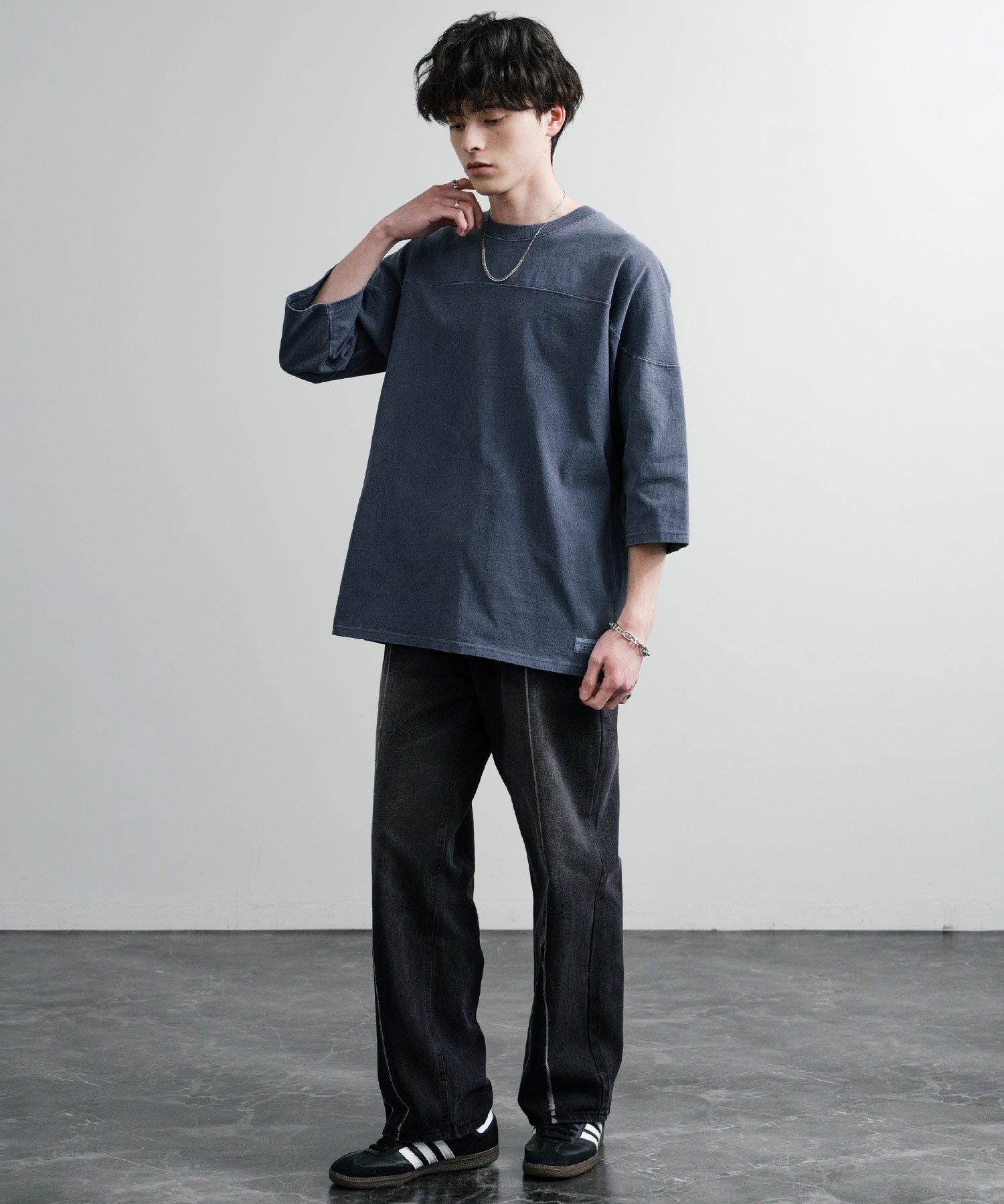 KRIFF MAYER クリフメイヤー オーバーサイズ ヘビーオンス天竺 ピグメント加工 フットボール七分袖Tシャツ 2435808
