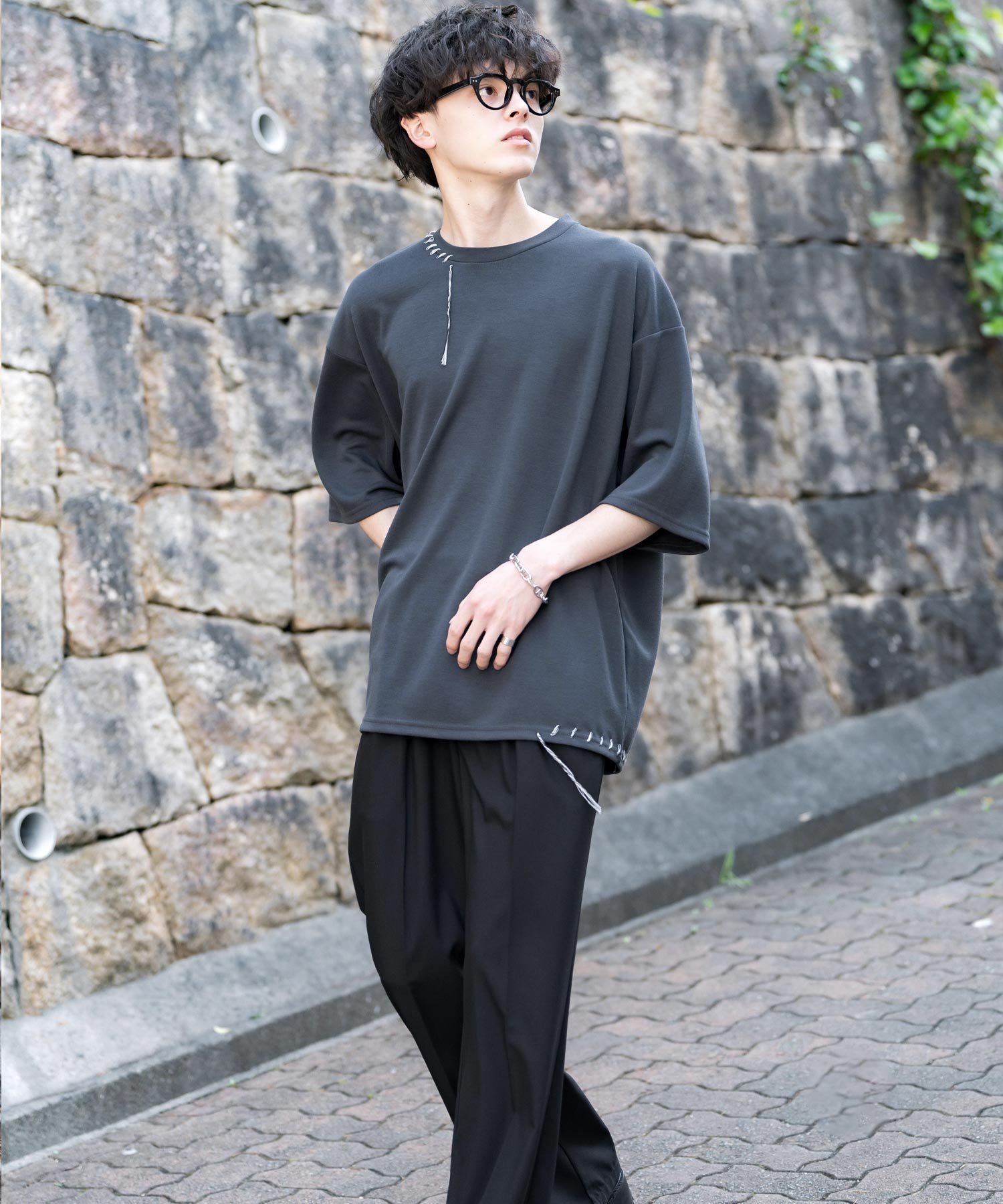 オーバーサイズ ハンドステッチ半袖Tシャツ