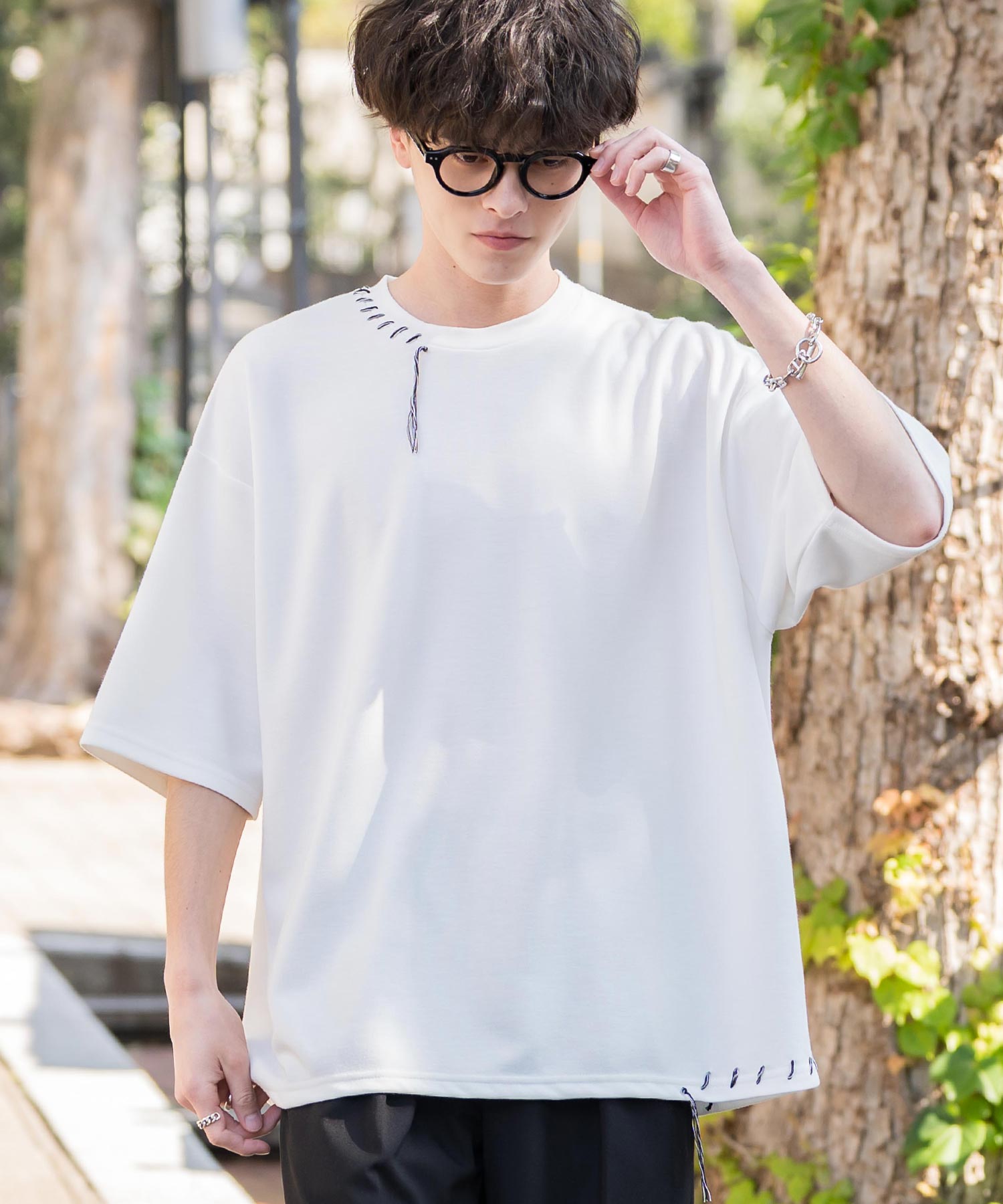 オーバーサイズ ハンドステッチ半袖Tシャツ